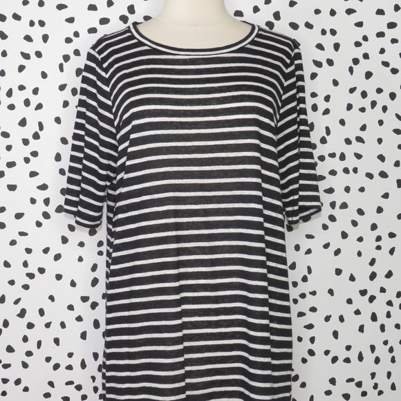 Eileen Fisher Black Striped Short Sleeve 100% Organic Linen T-Shirt Dress - Picture 3 of 8